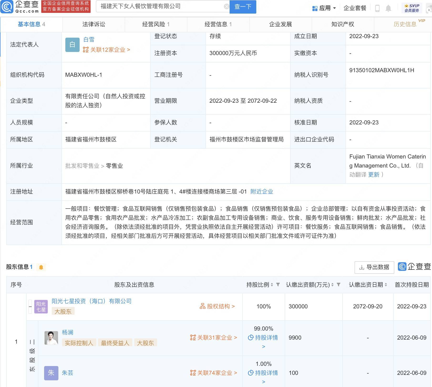 进军餐饮业！杨澜投资设立餐饮公司：注资30亿<strong></p>
<p>币天下</strong>，间接持股99%