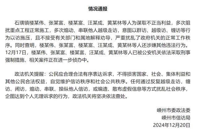 浙江嵊州：楼某伟等人多次煽动、串联他人越级走访<strong></p>
<p>币安注册教程</strong>，被采取刑事强制措施