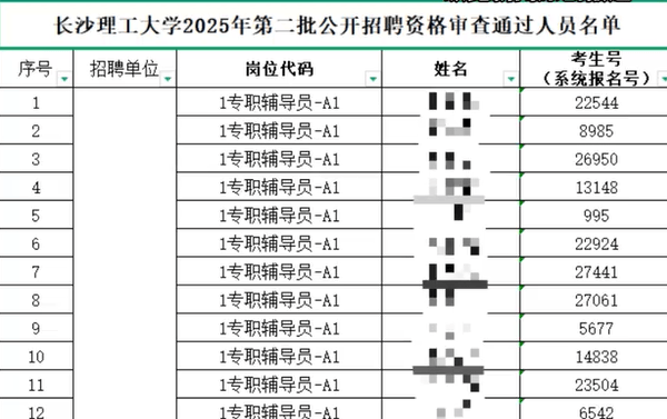 长沙理工大学连续3年公开招聘公示名单只有考号没有姓名，被质疑